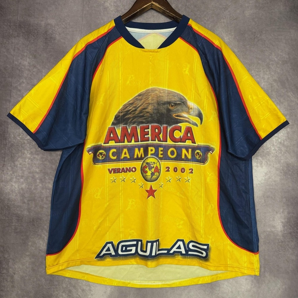 Vintage Club America Shirt Men's XL Yellow Liga MX Soccer‎ Campeon 2002